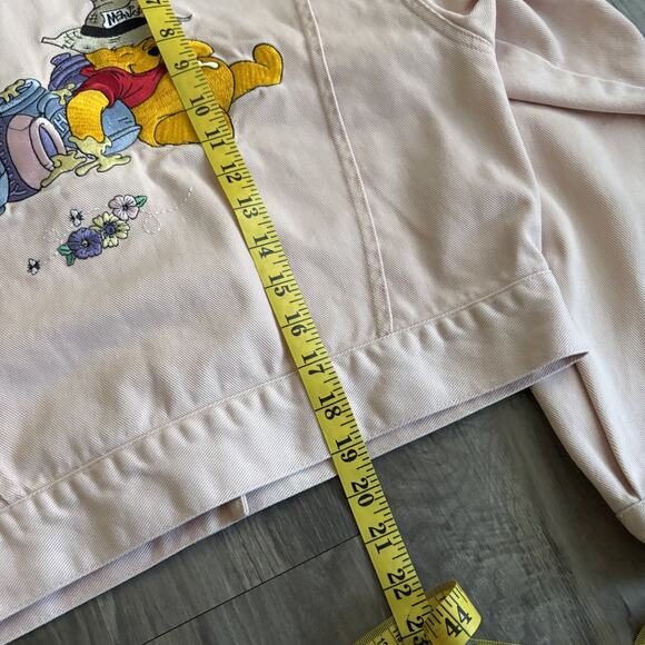 Vintage Disney Winnie The Pooh Denim Jacket Women's Size L Embroidered Pink Crop - Picture 9 of 9